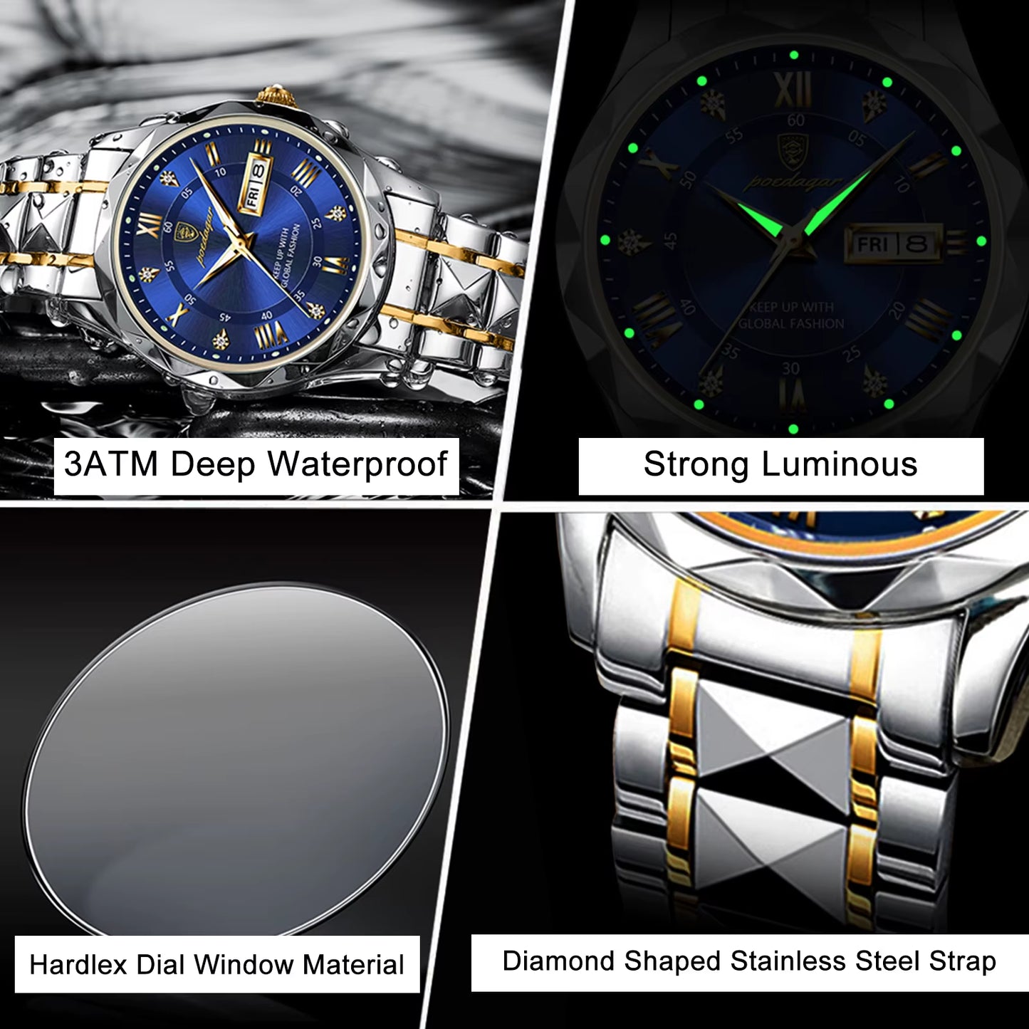 Top Brand Luxury Man Wristwatch Waterproof Luminous Date Week Men Watches Stainless Steel Quartz Men'S Watch Male Reloj