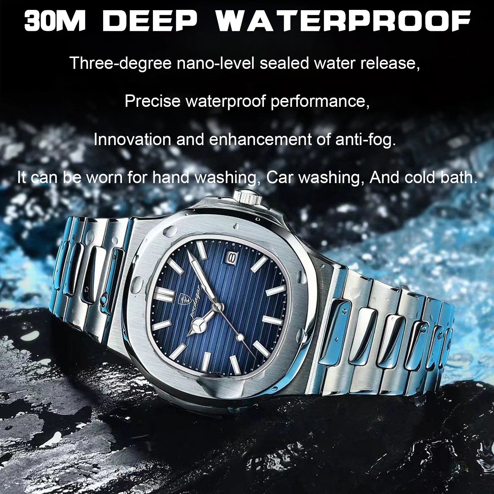 2023 New  Luxury Watch Business Waterproof Male Clock Luminous Date Stainless Steel Square Quartz Men Watch Reloj Hombre