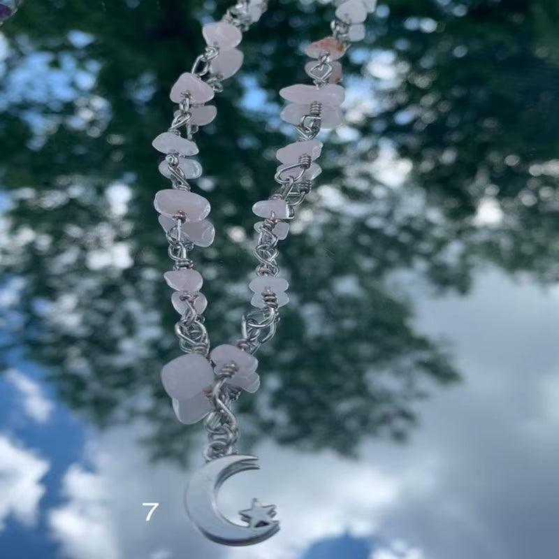 Moon Charm Crystal Necklace, Moon Crystal Chip Necklace, Boho Crystal Necklace, Moon Crystal Necklace, Hippie Necklace, Crystal