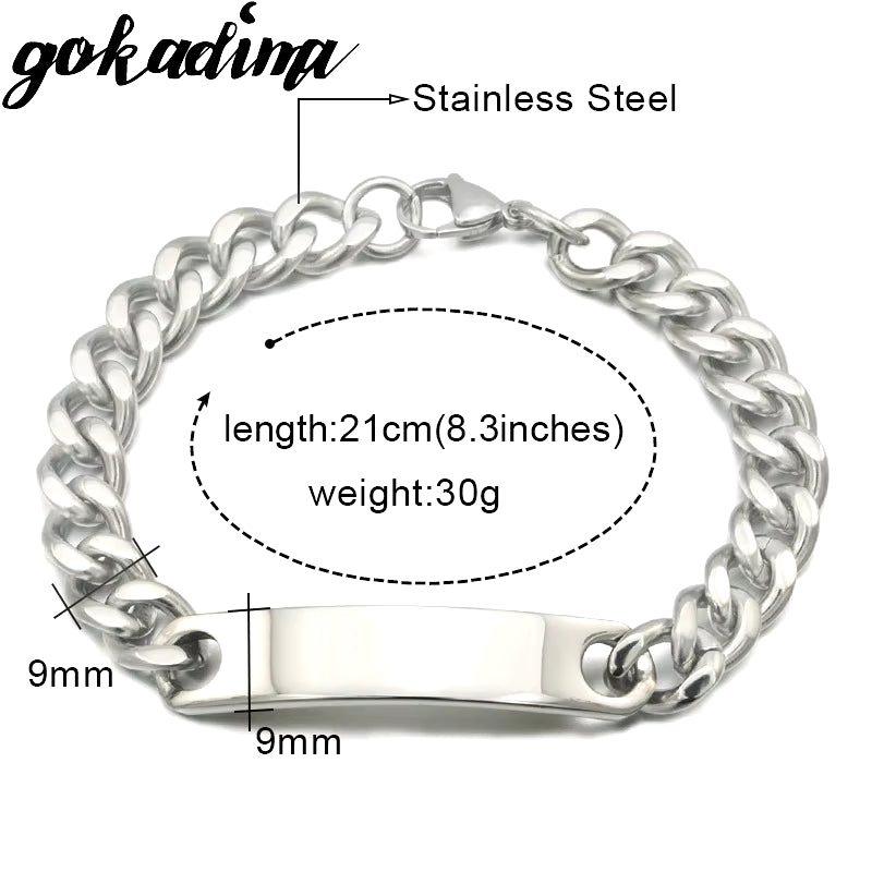 Stainless Steel ID Bracelet for Women Men 2025 Jewellery Fashion Chain Cuff,4 Colors, Wholesale Items,Wb001