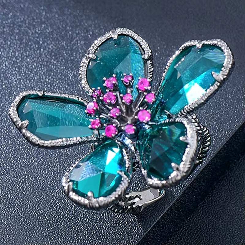 Luxury Flower Blue Crystal Jewelry Set for Women Wedding Necklace Earring Set Cubic Zircon Dubai Bridal Jewelry Set 2024