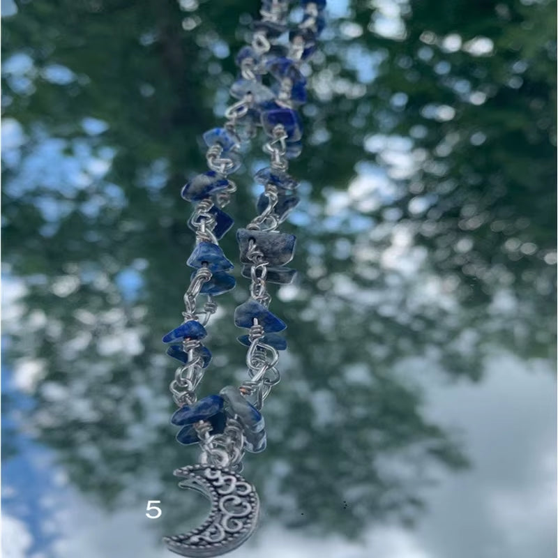 Moon Charm Crystal Necklace, Moon Crystal Chip Necklace, Boho Crystal Necklace, Moon Crystal Necklace, Hippie Necklace, Crystal