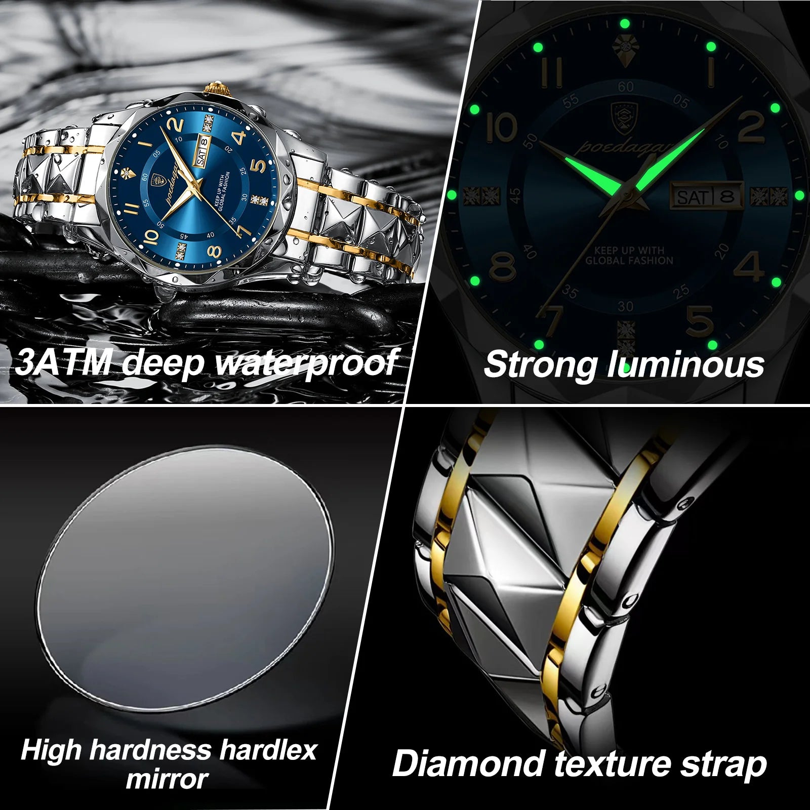 Luxury Men Quartz Watch Waterproof Date Week Luminous Wristwatch Stainless Steel Men'S Watches Male Clock Sports Reloj