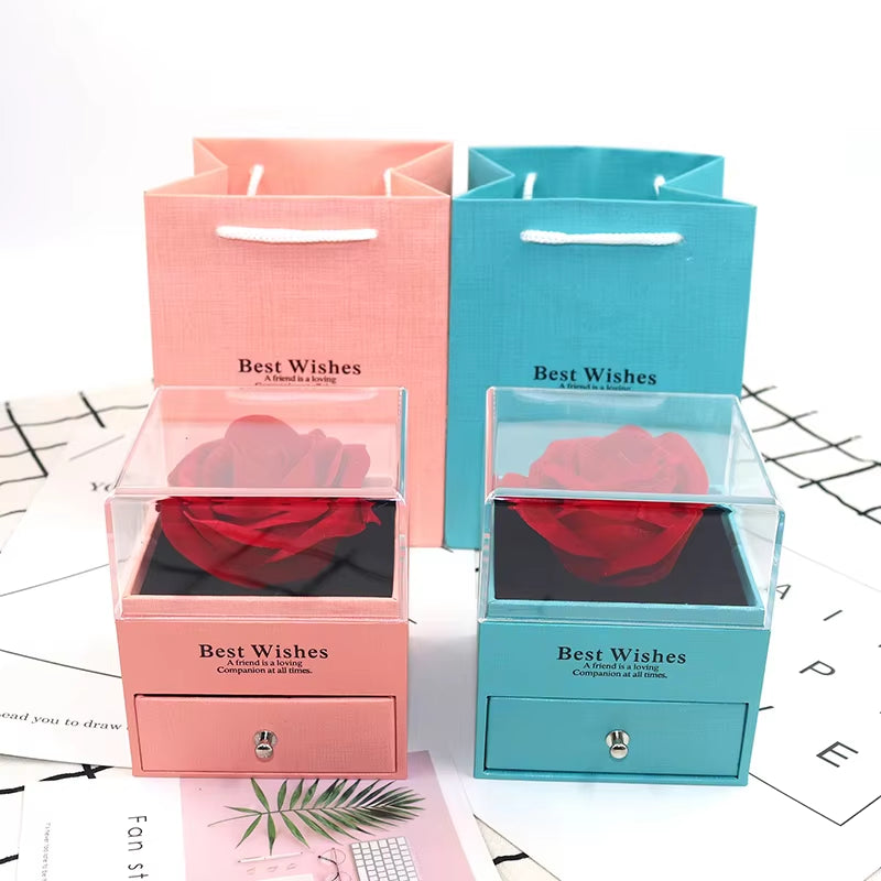 Red Rose Flower Jewelry Gift Box Ring Earrings Necklace Storage Boxes for Wedding Christmas Valentines Artificial Jewellery Case