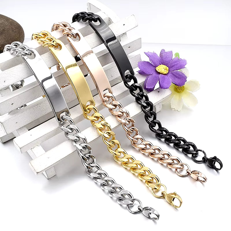 Stainless Steel ID Bracelet for Women Men 2025 Jewellery Fashion Chain Cuff,4 Colors, Wholesale Items,Wb001
